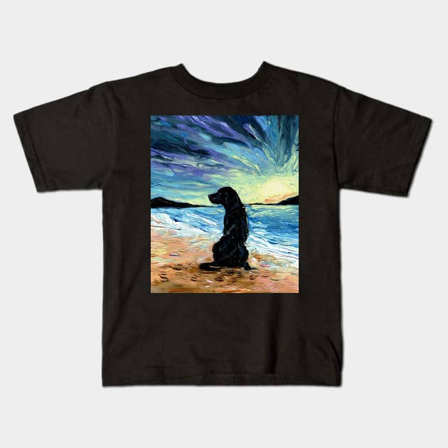 Beach Days - Black Labrador Kids T-Shirt by sagittariusgallery